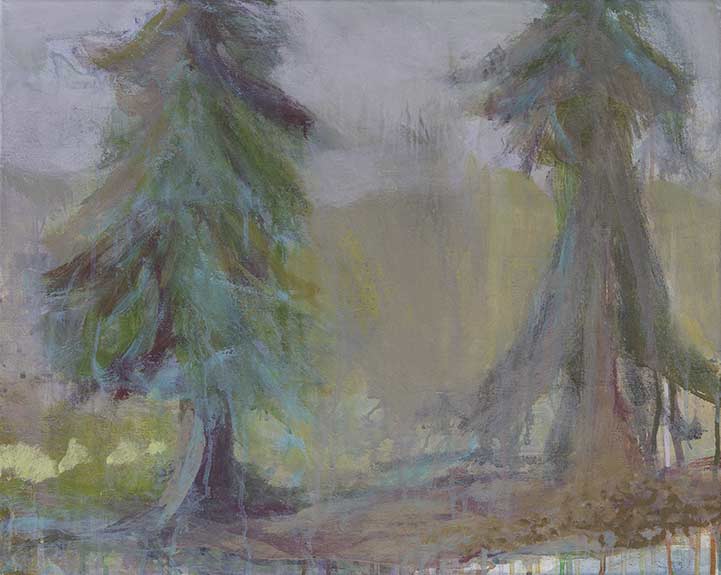 Nr. 2021-10, Zwei Tannen, 2021, Öl auf Leinwand, 40 x 50 cm